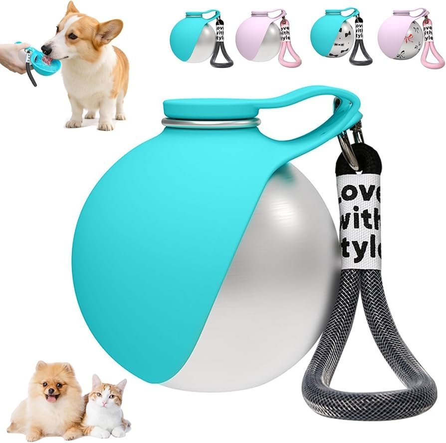 Botella turquesa con varias mascotas